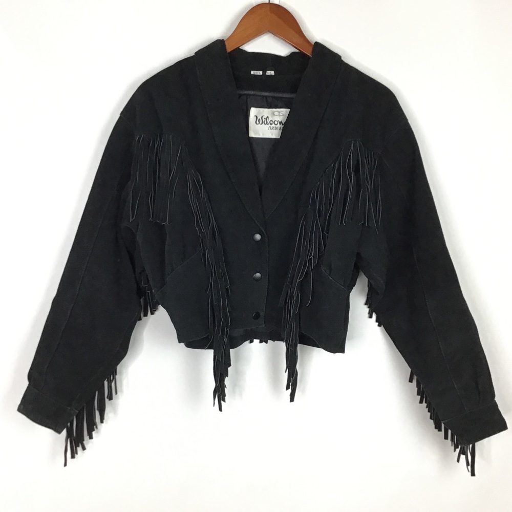 Vintage 80’s crop fringe black leather jacket